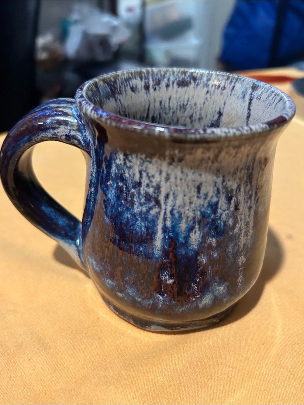Studio Pottery Mug Hand Thrown Brown blue Artist Signed Rustic Primitive